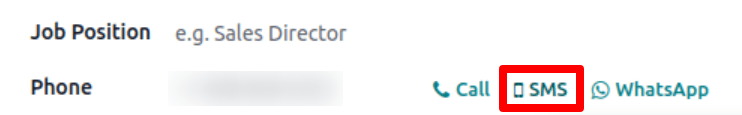 The SMS icon on a typical contact information form located within an LeanSoft database.