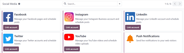View of the social media page in the LeanSoft Social Marketing application.