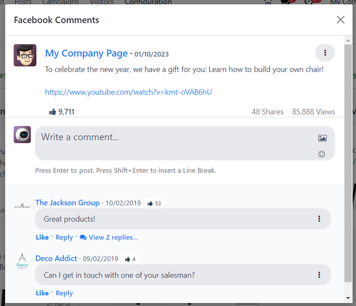 Sample of a social media post's pop-up window in LeanSoft Social Marketing application.