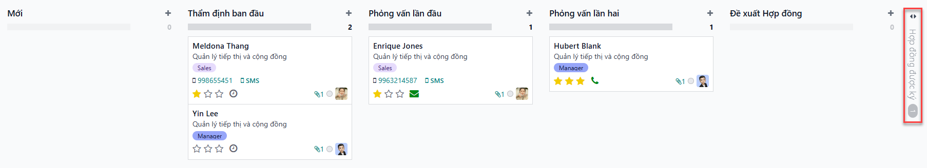 Mở rộng cột gấp lại bằng cách nhấp vào nó trong chế độ xem Kanban.