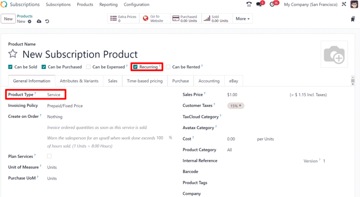 Một biểu mẫu sản phẩm đăng ký cơ bản trong ứng dụng LeanSoft Subscriptions.