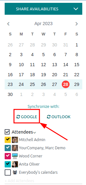 Nhấp vào nút đồng bộ Google trong Lịch LeanSoft để đồng bộ hóa Lịch Google với LeanSoft.
