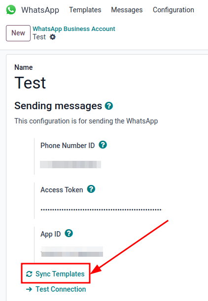 Đồng bộ các mẫu Meta WhatsApp với cơ sở dữ liệu LeanSoft, với 'Đồng bộ mẫu' được tô sáng.