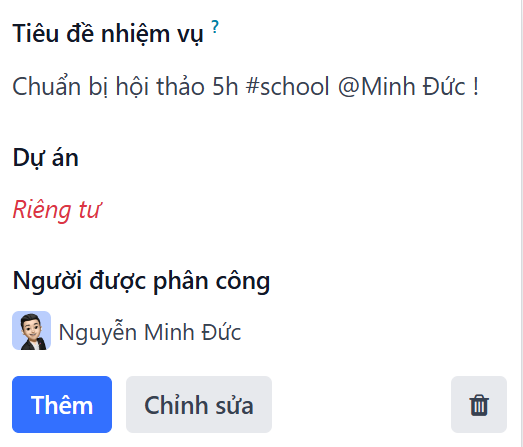 Sử dụng phím tắt để tạo nhiệm vụ trong Dự Án.