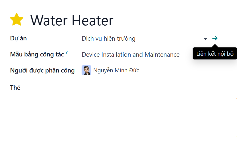 Di chuột lên tên dự án để thiết lập mẫu Bảng công tác mặc định