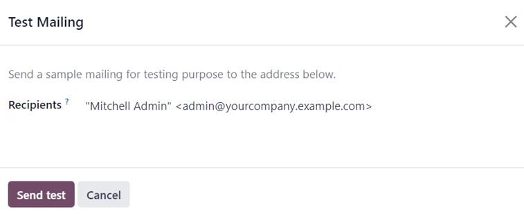 Xem cửa sổ pop-up xuất hiện khi nhấp vào nút kiểm tra trên mẫu email.