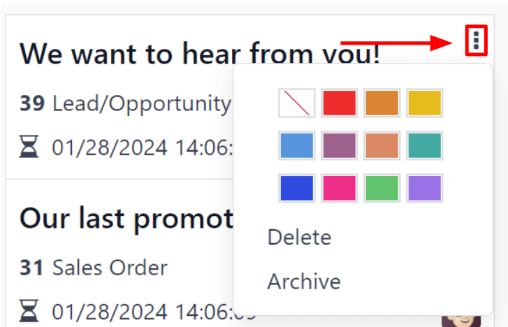 Xem menu thả xuống ba chấm trên bảng điều khiển Email Marketing của LeanSoft.