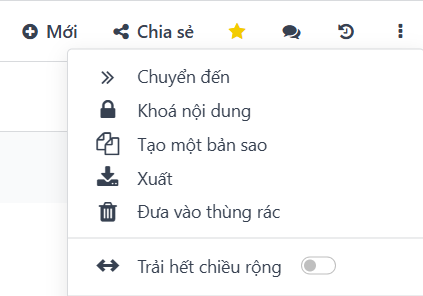 Menu với các công cụ để quản lý bài viết