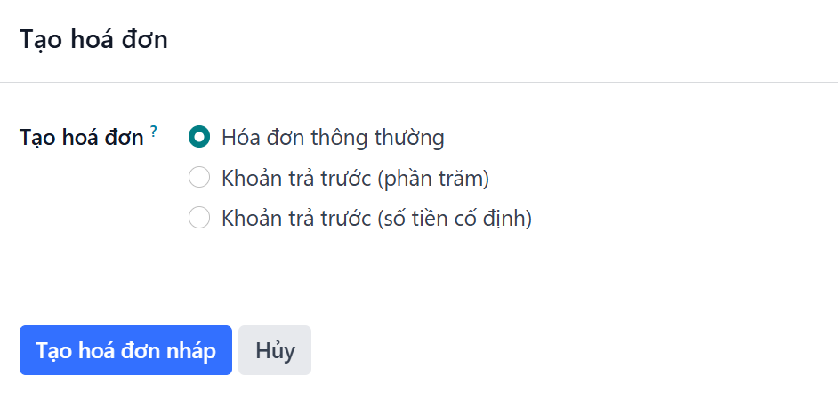Xem cửa sổ tạo hóa đơn với các trường thời gian bảng chấm công.