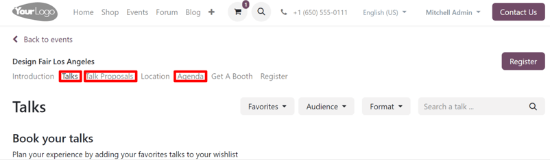 The track-related event submenu options on an event website built with LeanSoft Events.
