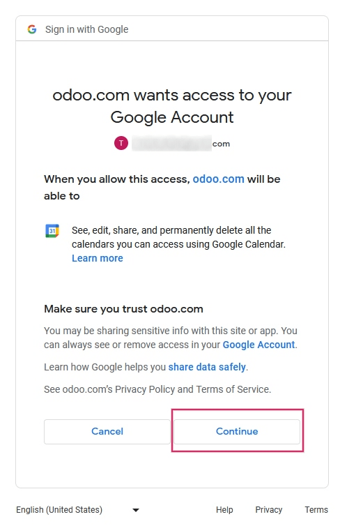 Cấp quyền cho LeanSoft truy cập Lịch Google.