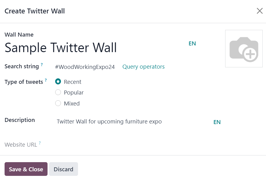 The Twitter Wall pop-up window in the LeanSoft Events application.