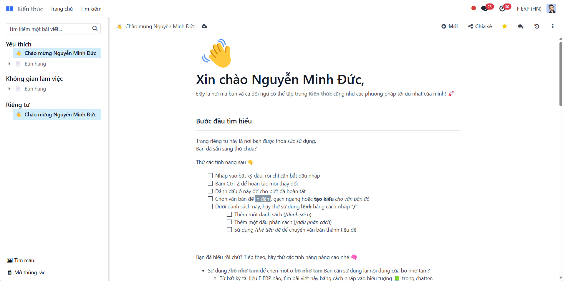 giao diện người dùng của kiến thức