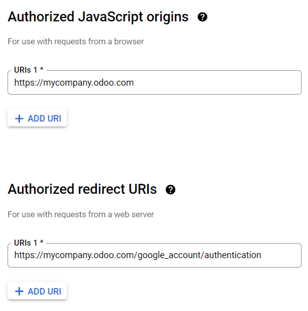 Thêm các nguồn gốc JavaScript được ủy quyền và các URI chuyển hướng được ủy quyền.