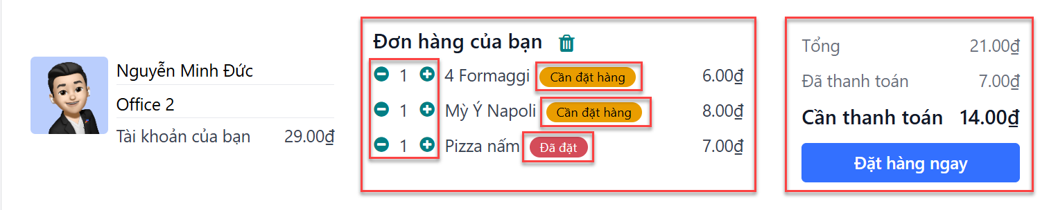 Phần Đơn Hàng Của Bạn của bảng điều khiển, với thông tin mua hàng được làm nổi bật.
